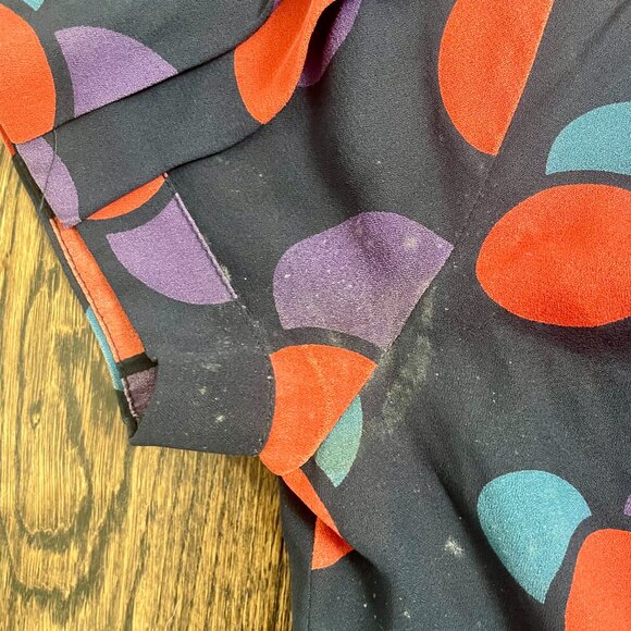 Marc by Marc Jacobs Navy Circle Print Wrap Dress Size 2 Silk Short Sleeve Ruffle - Picture 4 of 8